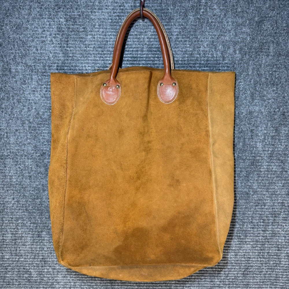 Vintage Brookstone Suede Leather Tote Bag Brown Suede Large Shopper Handbag